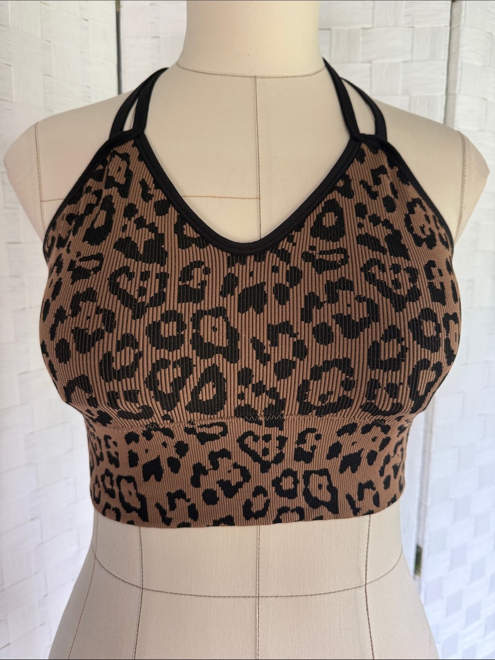 Leopard Print Strappy Sports Bra — Brown & Black